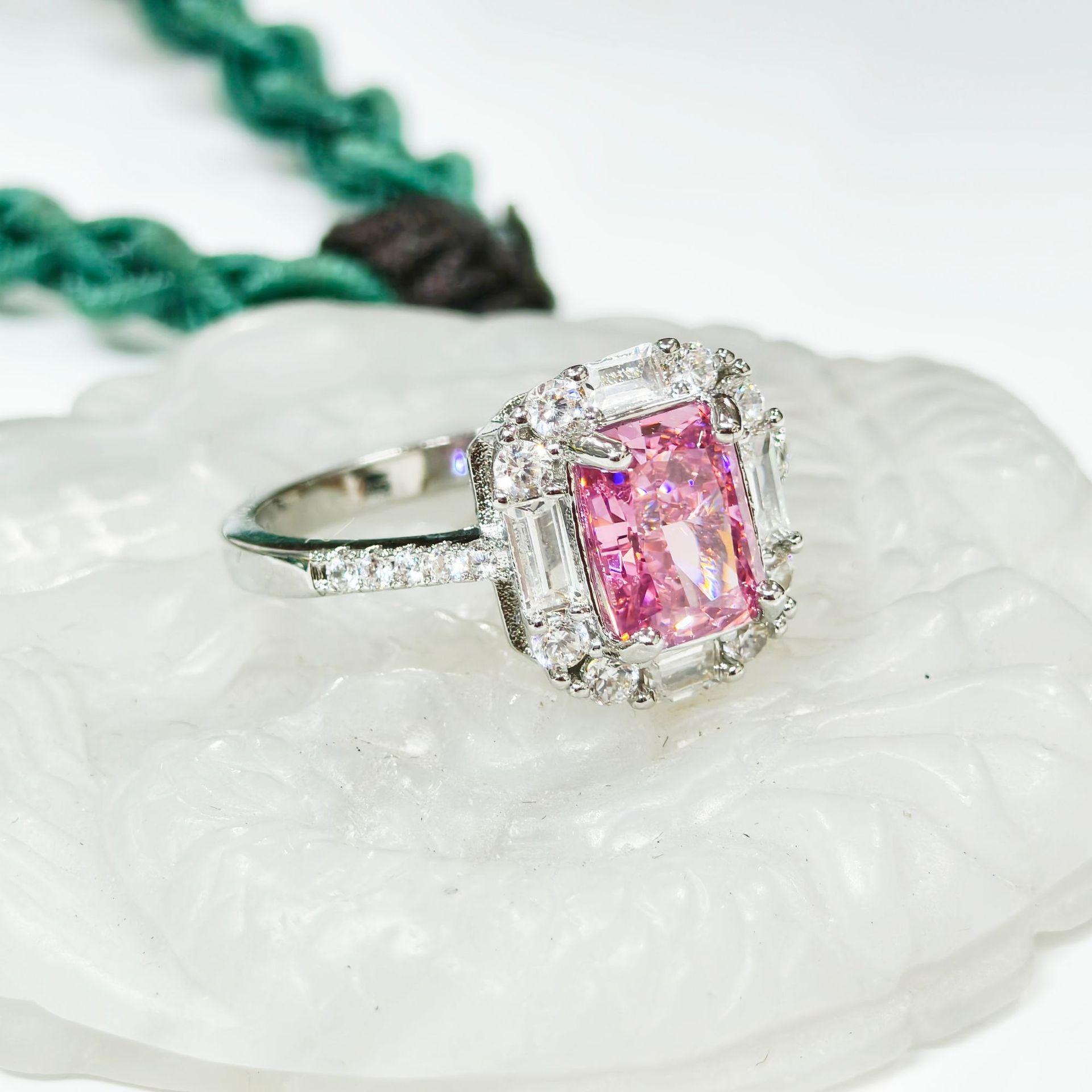 Gesi En Pink Rectangular Zircon Ring - Luxury Shining Women s Jewelry Size 9