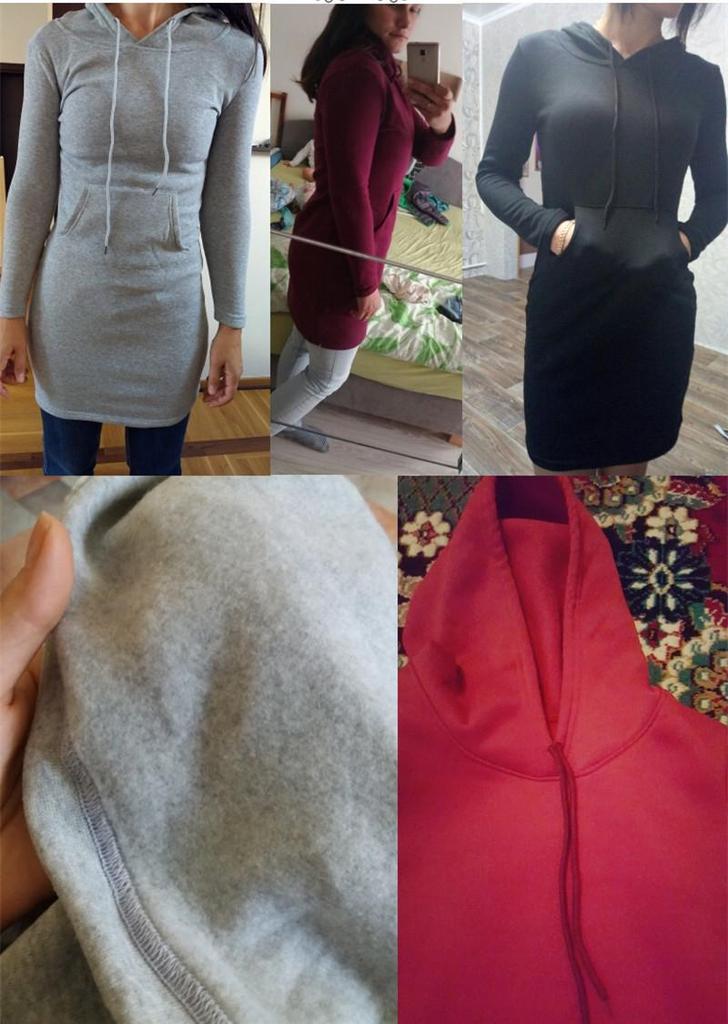 2023 Autumn/Winter Women's Solid Color Long Sleeve Hooded Mid-Length Sweatshirt Dress