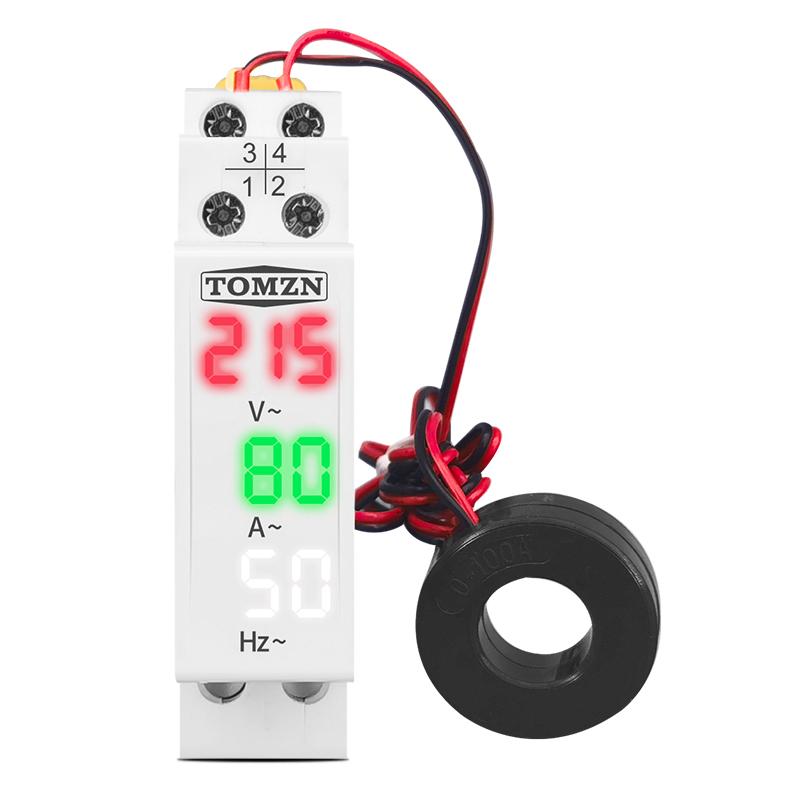 Din Rail 3in1 Single Phase Ampere Voltage Frequency Meter Ac 0-99Hz 100A Voltmeter Indicator LED Digital Display 110V 230V TOMZN