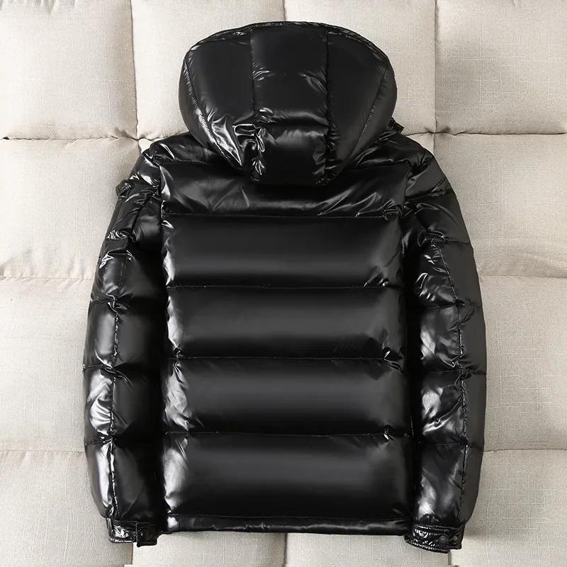 Winter Helle Daunen Herren Mode Freizeit Parka Jacke Dick Warm Glänzend Weiß Ente Reißverschluss Männlich Glänzend Kapuze Jugend Damen Jacke
