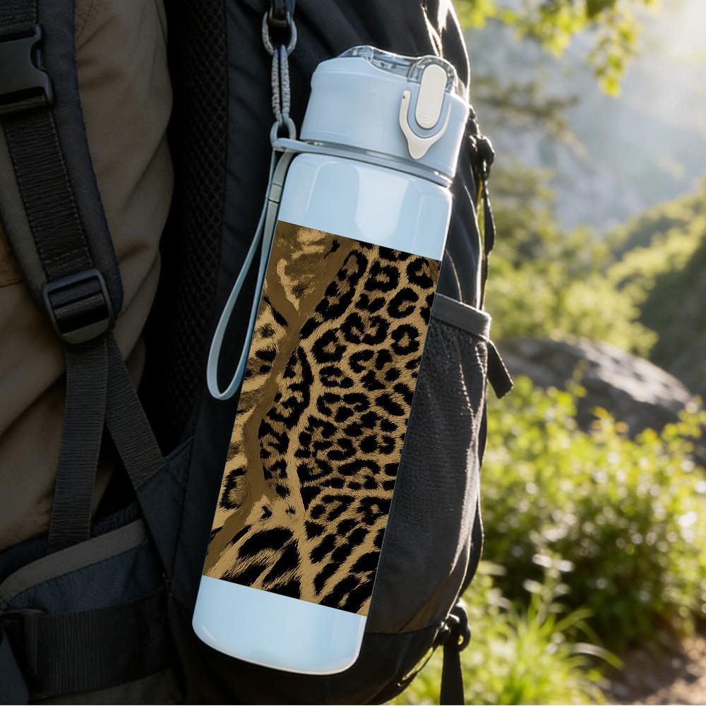 1PC Dark Leopard Skin Texture 750ml Color Plastic Sports Water Bottle Leakproof Flip Straw Lid For Sports Office Home Use