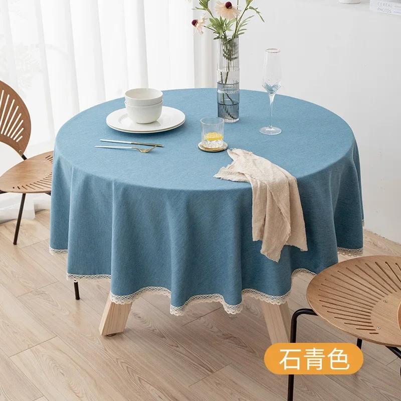 Modern Minimalist Linen Solid Round Tablecloth Handmade Lace Thickened Table Cloth Waterproof Dustproof Table Cover