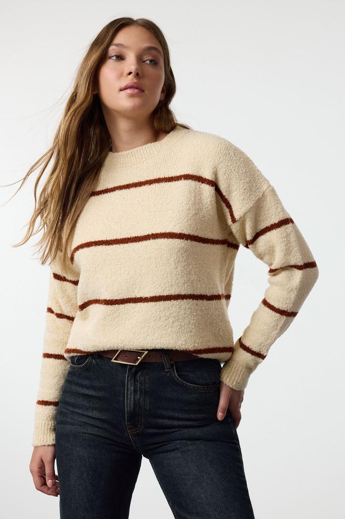 Women's Elegance Style Sweater Stone Boucle Striped Knitwear Sweater