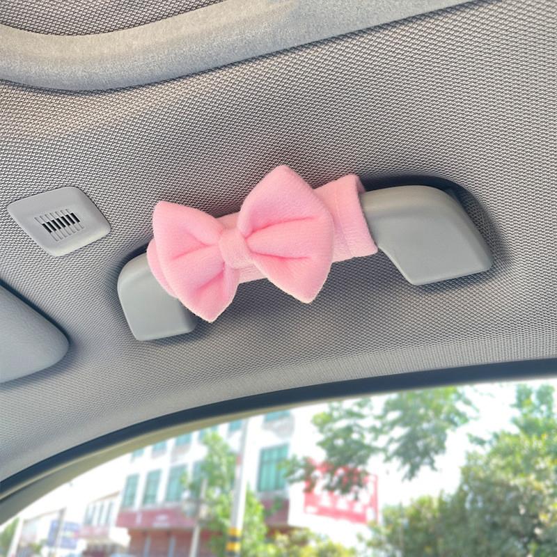 1Pc Car Roof Armrest Covers Soft Suede Protective Cover Car Roof Handle Cover Auto Interior Cute Bow Tie Accessories