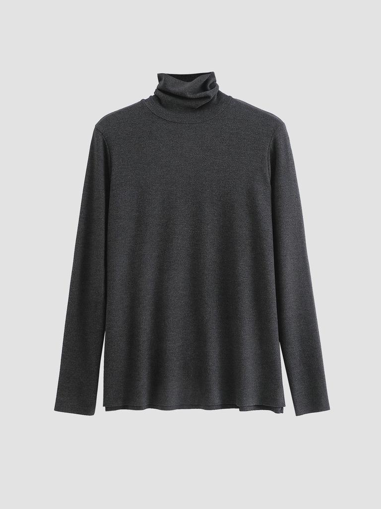 Sous-couche à manches longues et col semi-haut en Tencel pour femme, Collection Automne/Hiver 2024 - Épaisseur moyenne, Coupe ample.