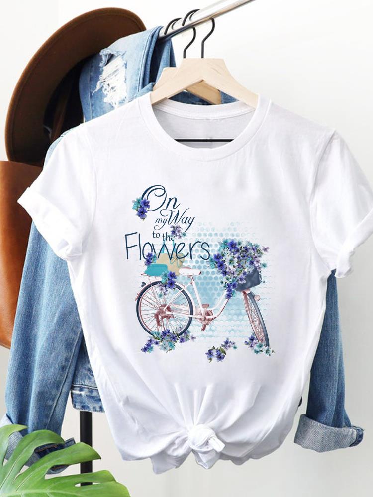 (Asian Size) Clothing T Shirt Women plant flower trend Fashion Tee Top Woman Print Female Short Sleeve Graphic T-shirts