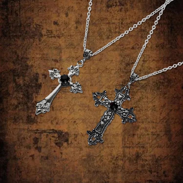 2pcs  Crucifix Pendant Neckchain Gothic Necklace Fashionable Unisex Accessory