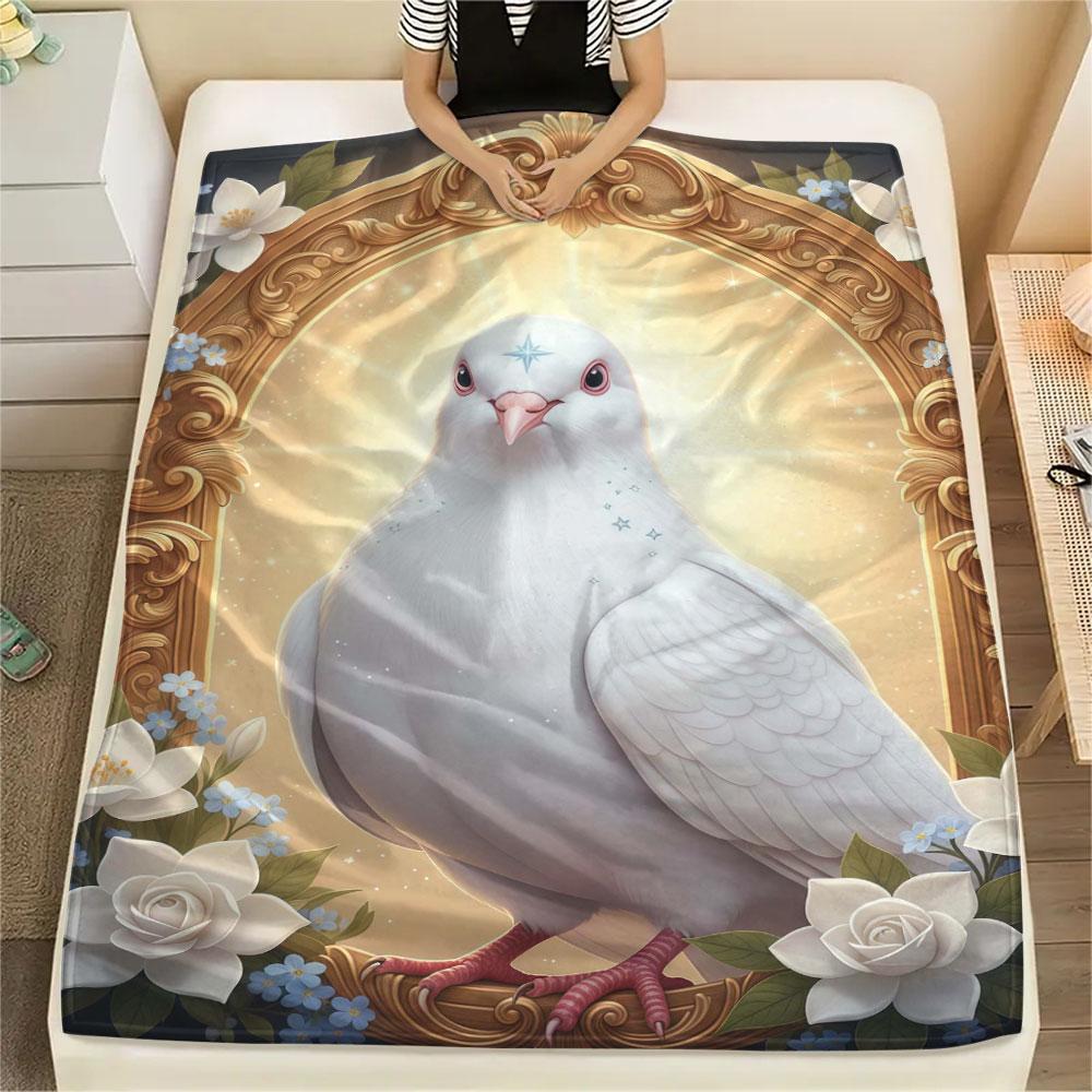 1Pc SacredBird Print Flannel Blanket, High quality Comfortable for All Seasons, Home Decor, Warmth and Comfort, Perfect for Christmas Gifts