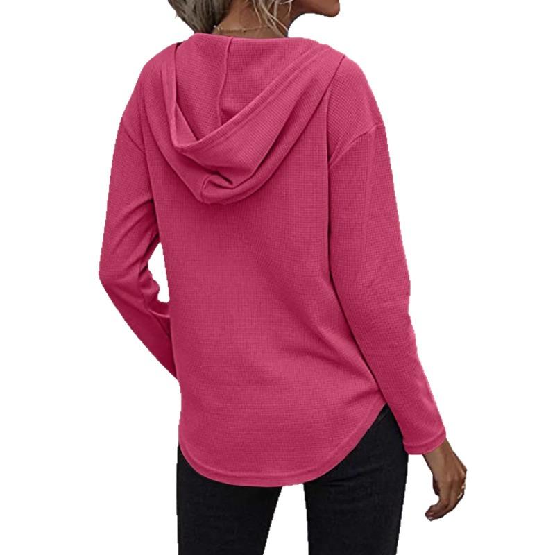 Women's Spring Fall Solid Color Hooded Sweatshirt Casual Stylish Pullover for Everyday Wear