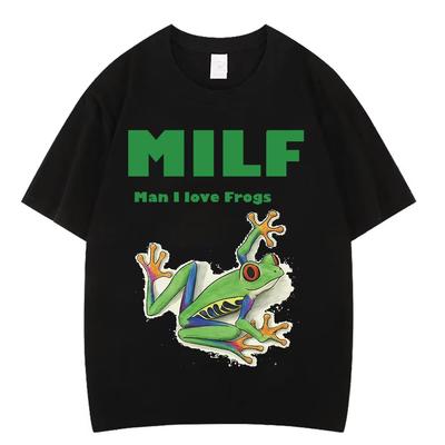 Milf Unisex Ich Liebe Frösche Lustiges Meme T-Shirt Unisex Damen Mode Kleidung T-Shirt Sommer Kurzärmelig Locker Freizeit Baumwolle T-Shirts