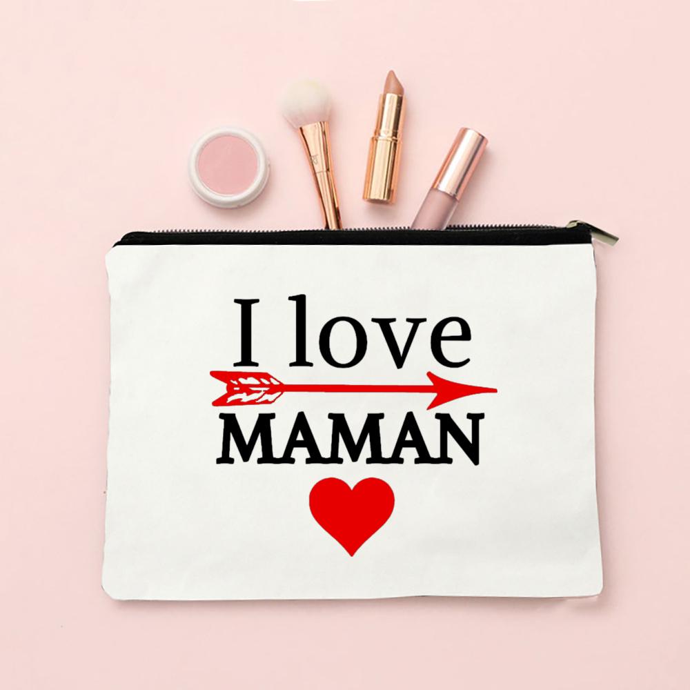 Best Mom French Printed Cosmetic Case Women Makeup Bags Travel Toiletry Organizer Female Wash Storage Pouch Mother's Day Gifts
