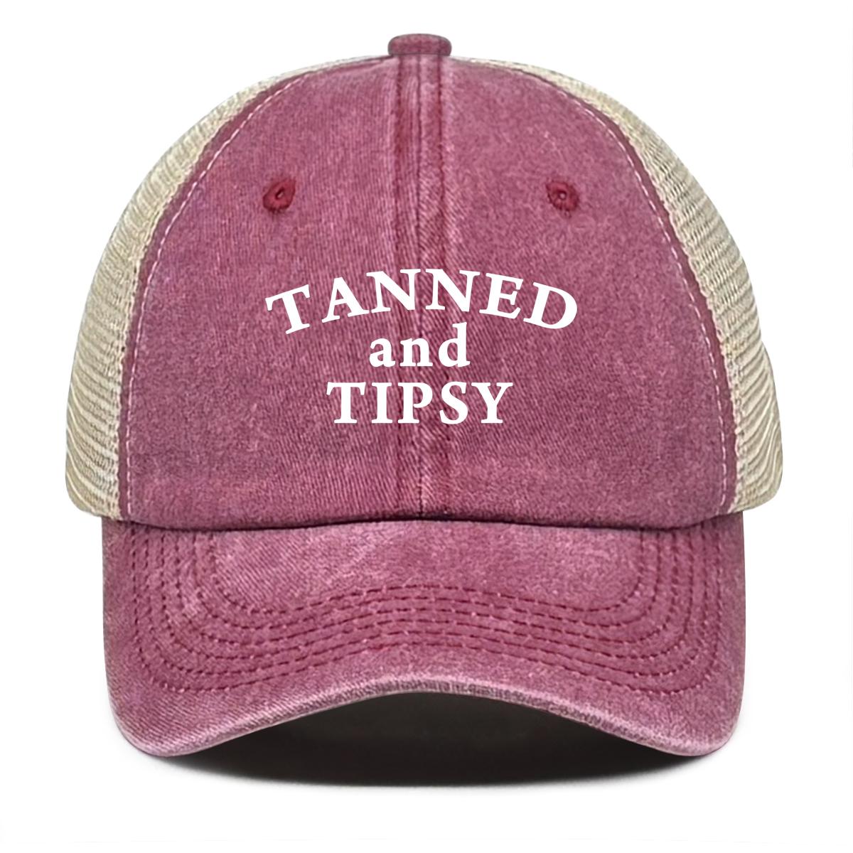 

Tanned and Tipsy Print Mesh Cap Unisex Casual Cotton Snapback Hats For Woman Washed Retro Adjustable Baseball Cap вино красного