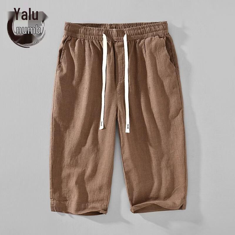 Yalu Men s Linen Blend 7-Point Casual Shorts M