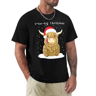 Highland Cow Merry Christmas Snow TShirt Minimalist Casual Short Sleeve Top