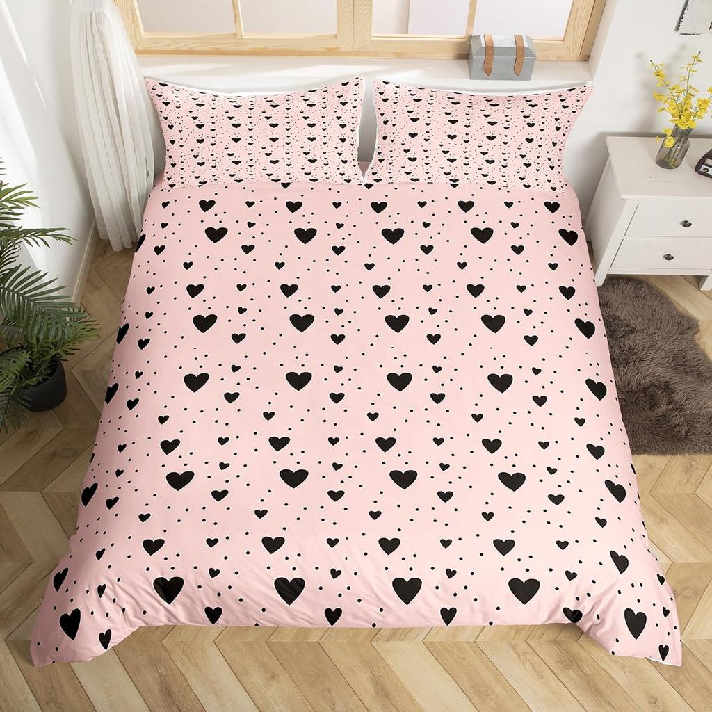 Love Heart Soft Duvet Cover Pink Romantic Beding Set Microfiber Warm Comforter Cover For Young Girls Ten Couple Valentine's Day Weding Decor