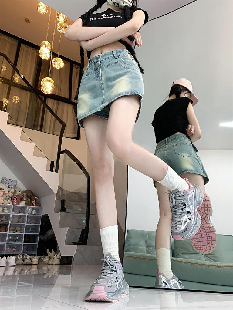 Spicy Girl High-Waisted A-Line Denim Skirt - Slimming Summer Hip-Hugging Hot Pants for Women