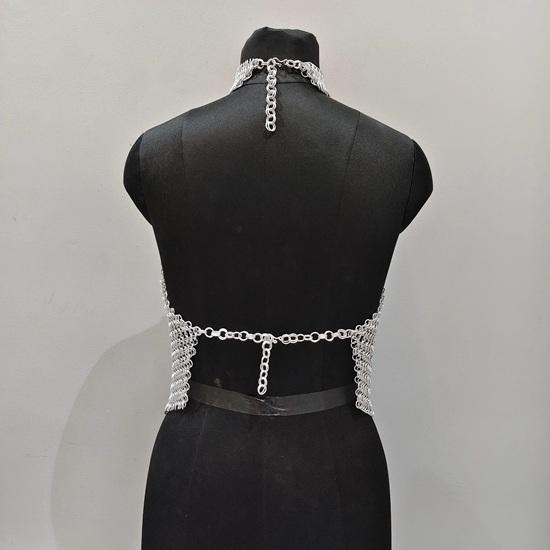 Top alla moda in maglia di alluminio medievale con maglie saldate da 9 mm calibro 16 per donna