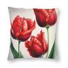 Red Tulip Floral Square Pillowcase Polyester Linen Velvet Printed Zip Decorative Throw Pillow Case Room Cushion Case X