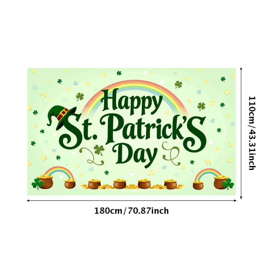 St Patricks Day Backdrop Banner Leprechaun Hat Shamrock Party Background Celebration Photography Props Event Supplies Decoration