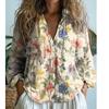 Women Vintage Floral Print V Neck Ruffle Collar Long Sleeve Button Down Blouse With Pockets