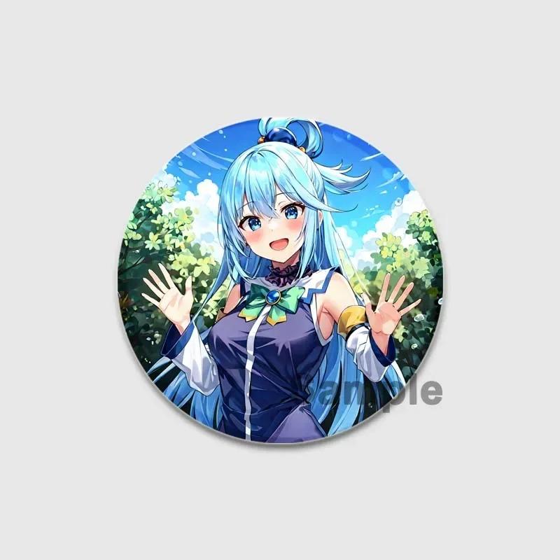 32/44/58mm Anime KonoSuba Brooch Pin Cartoon Figure Megumin Aqua Badge Button Pin Cosplay Souvenir Toy Gift Backpack Clothes Accessories