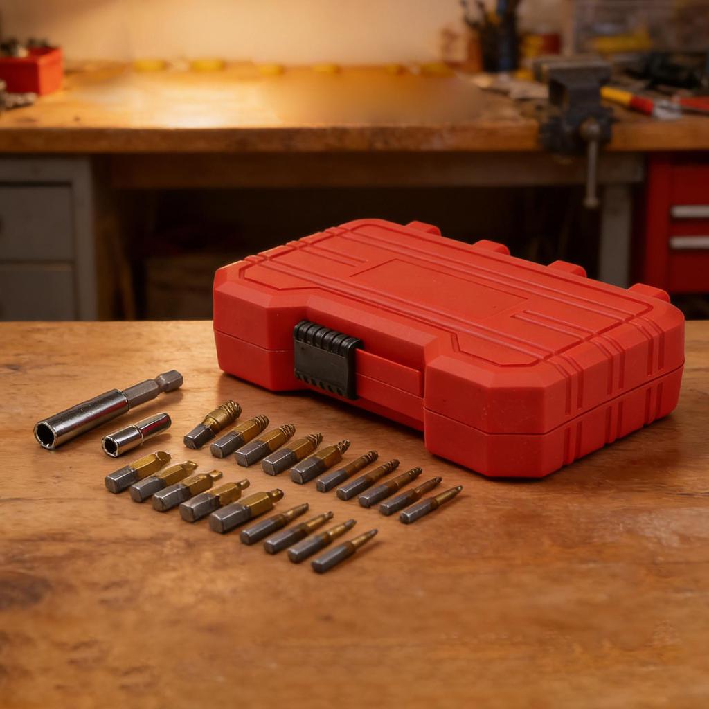Heavy Duty Screw Extractor Set with Magnetic Extension Bit Holder and Socket Adapter for Removing Broken Screws in Tight Spaces