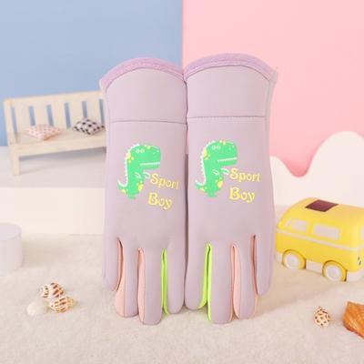 Gants Chauffants Dinosaure Dessin Animé Nuit Lumineux Coupe-Vent Hiver Gants de Vélo Épais Imperméables Gants d'Extérieur pour Enfants Sports