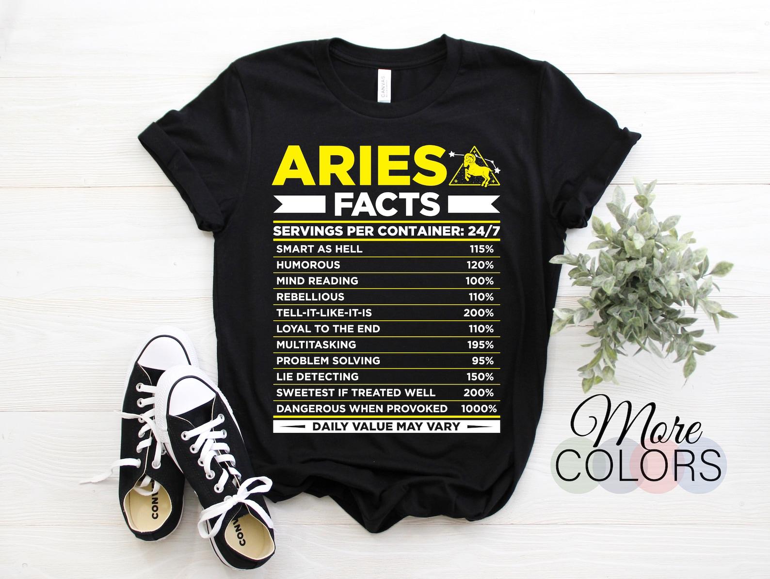 Aries Horoscope Zodiac Facts Traits Astrological Sign T-Shirt, Born March 21 - April 19 Design Funny Gifts, Aries Birthday Christmas Present 100