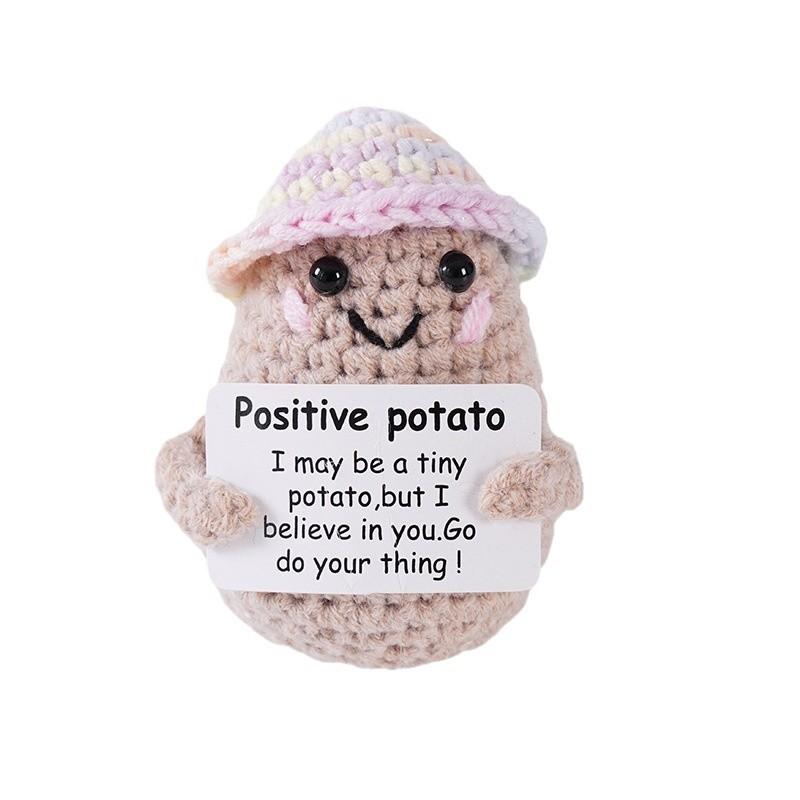 Funny Crochet Colorful Hat Potatoes With Card Home Room Decoration Handmade Knitted Positive Energy Potato Doll Christmas Gifts