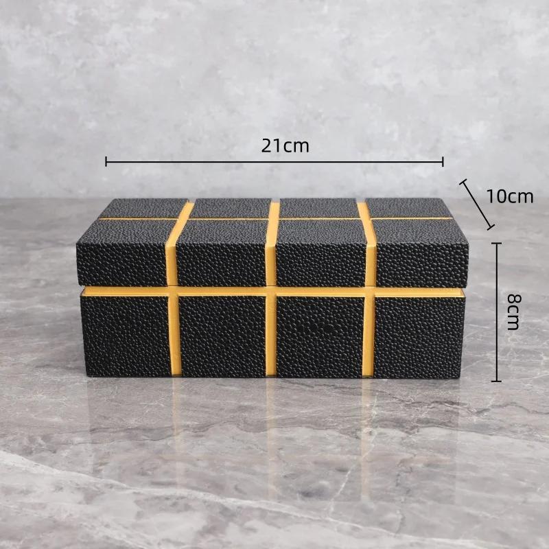 Black Check Leather Storage Box Rectangular Grid Storage Box Desktop Storage Container Desk Accessories Home Decoration