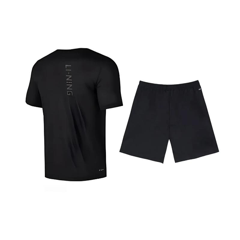 Li Ning Letter Print Fashion Simple Comfortable Versatile Round Neck Pullover Short Sleeve T-Shirt Casual Sports Set Unisex Tops YTSU145-2+YKSV147-2
