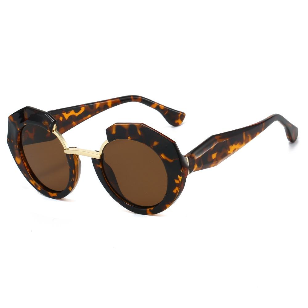 High Quality  Retro Leopard Gradient Round Frame Women Sunglasses Y2K  Street Shooting Trend Personality Punk Men Sun Glasses UV400