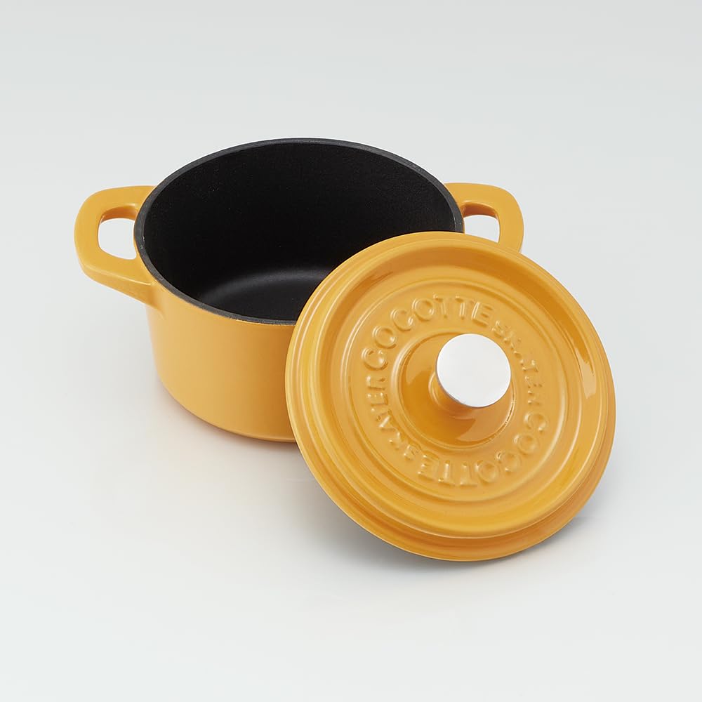 Skater Cocotte Pot, Induction Compatible, Double-Handled, Oven Cooking Pot, Iron, Enameled, Pumpkin Yellow, 16cm, INCT16N-A