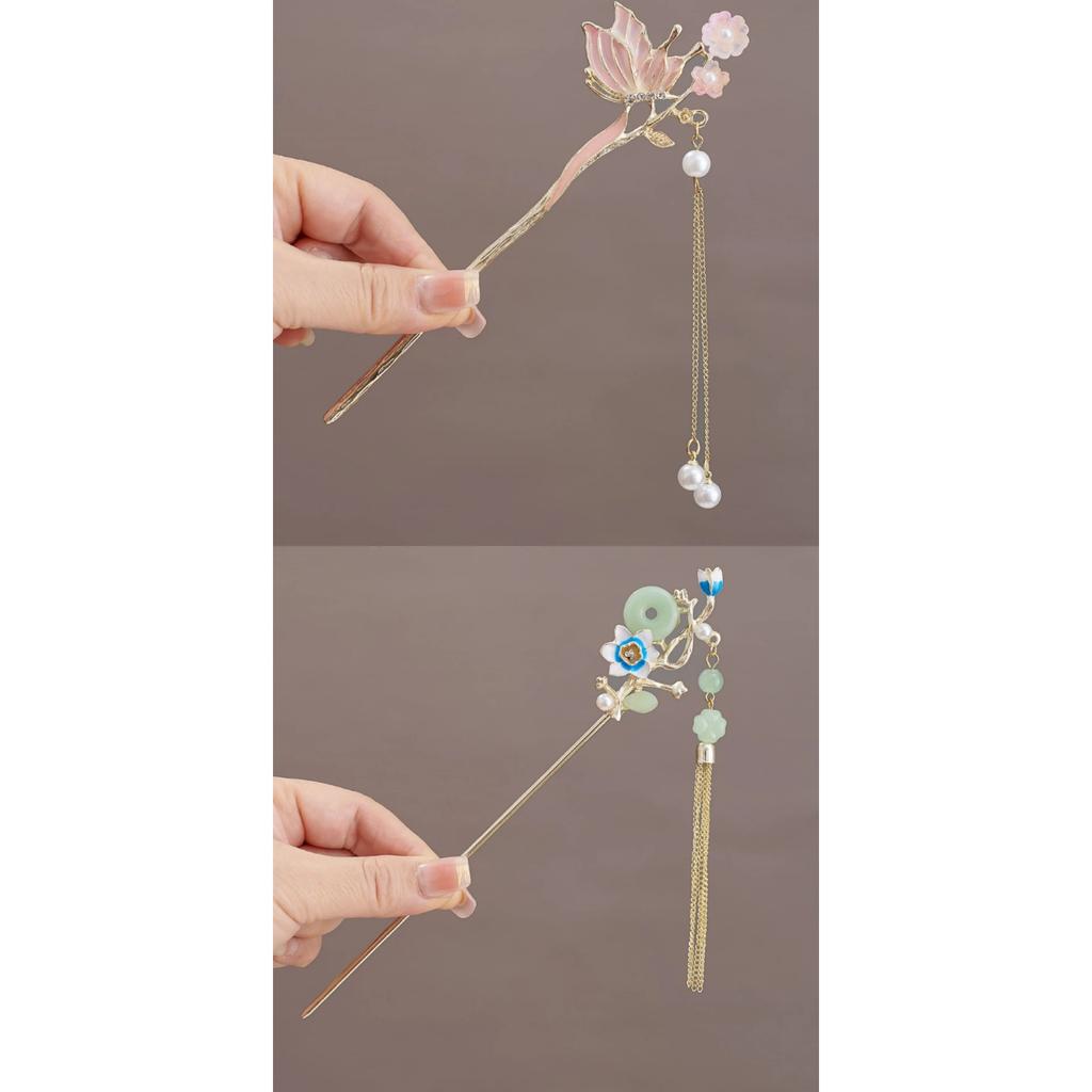 2pc Elegant Chinese Style Flower Butterfly Tassel Hairpin Vintage Hair Tool Daily Wear Holiday Gift Women Jewelry Hair Accessory