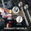 Hoolerry 4 Pieces Camping Spoon Long Handle Spoon Titanium Spoon Lightweight Ultralight Portable Flatware Soup Spoon Utensil for Outdoor Camping