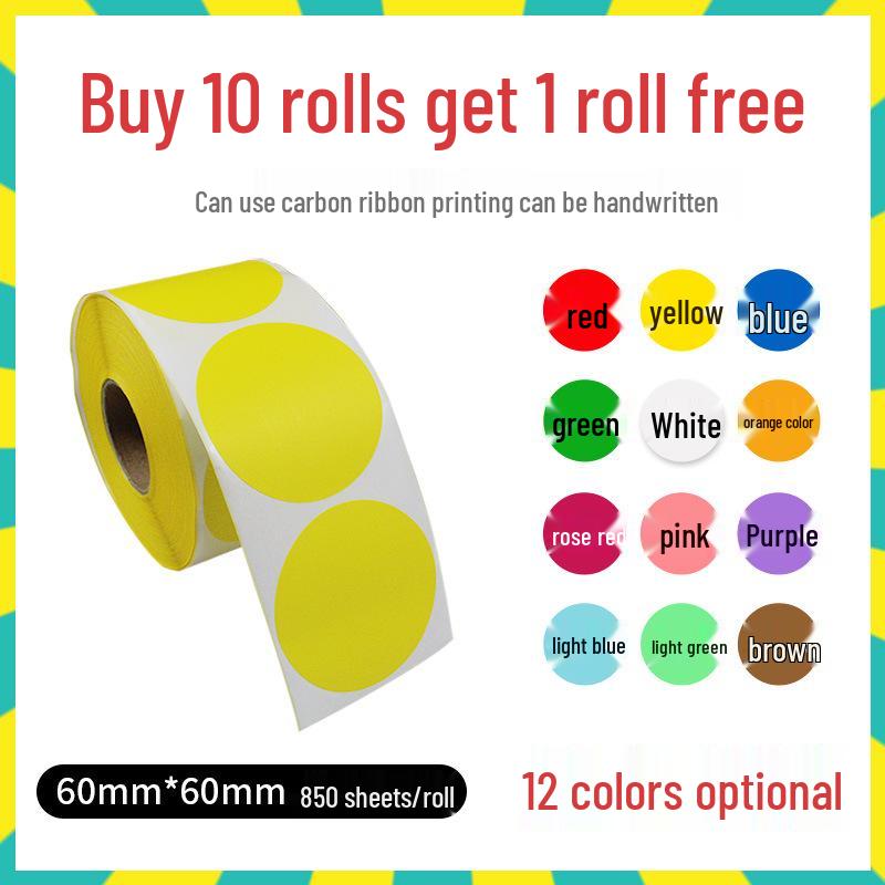 Round Self-Adhesive Numbered Code Stickers - Colored Dot Roll Labels for Sales Control and Monthly Tracking.