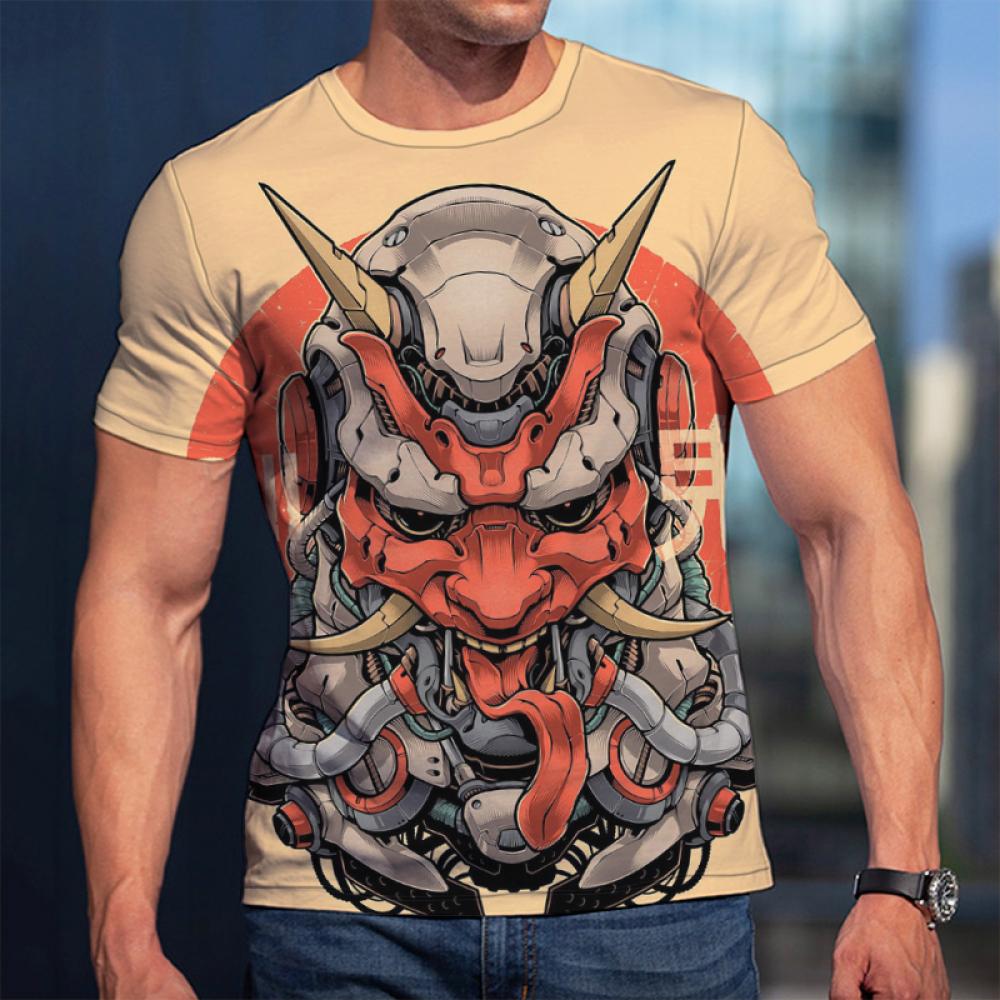 Fashion 3D Samurai Mask Print T Shirt For Men Japan Ghost Warrior Harajuku Streetwear Hip Hop Trend O-neck Tops Summer Loose Tee