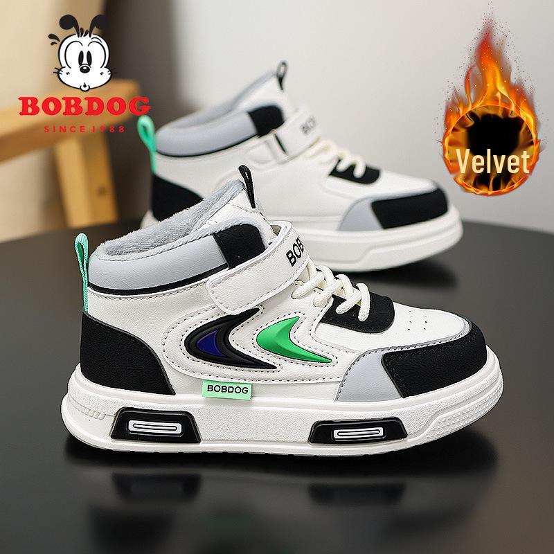 Boys  Winter High-Top Fleece-Lined Sneakers - Warm Cotton Sports Shoes 34