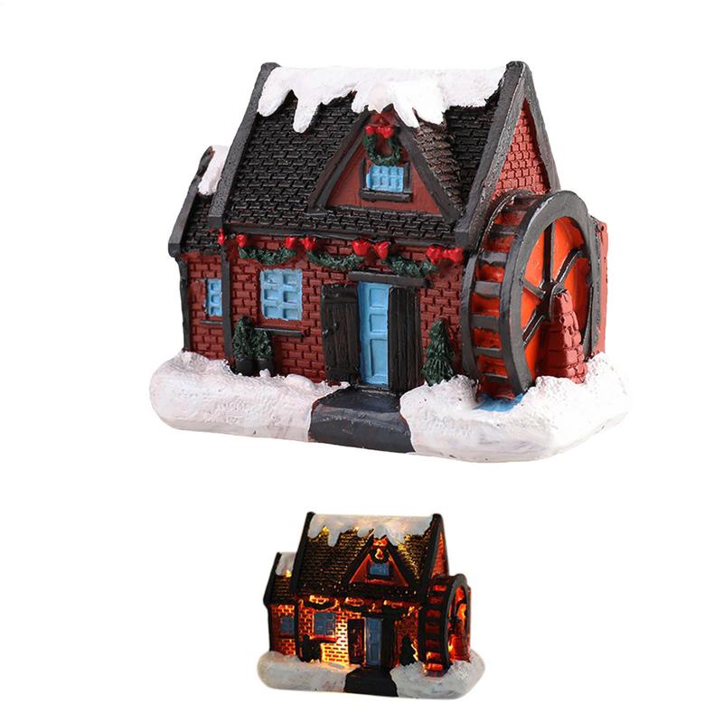 Christmas Village Houses Led Glowing Night Light Snowflake Covered House Santa Claus Gifts And Luminous Resin