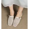 Sheepskin version~ 3cm thick heel slippers women's summer outer wear woven hollow breathable hole half drag fisherman sandals