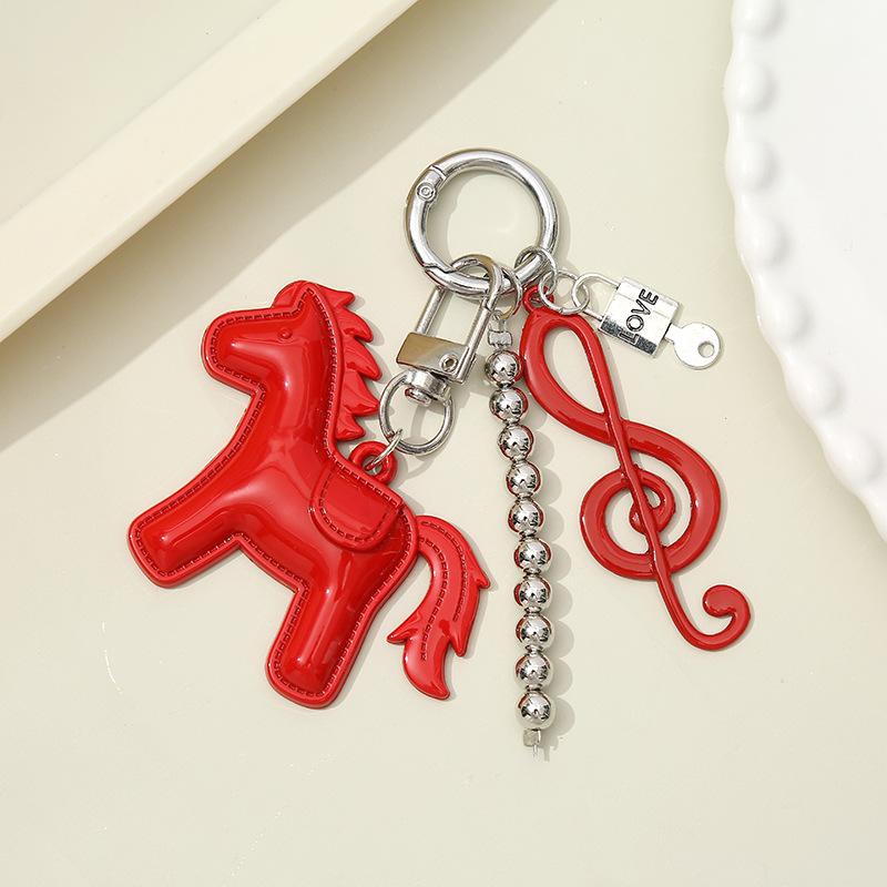 Cute Colorful Pony Musical Note Bead Pendant Keychain Creative Horses Baked Paint Alloy Backpack Decoration Pendant Accessories