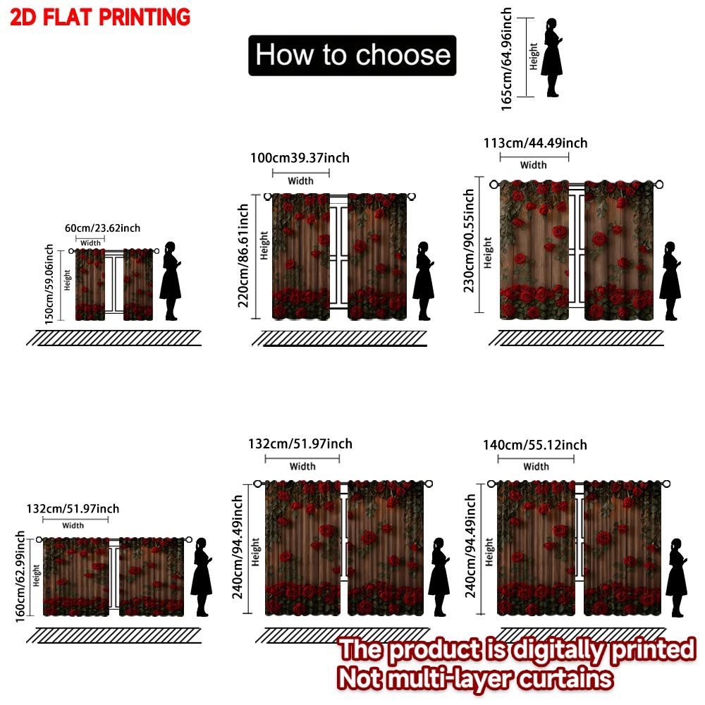 Set Of 2 Flat Printing Happy Valentine Day Drapes Theme Roses Digital Printed Polyester Festive Wall Curtains Made