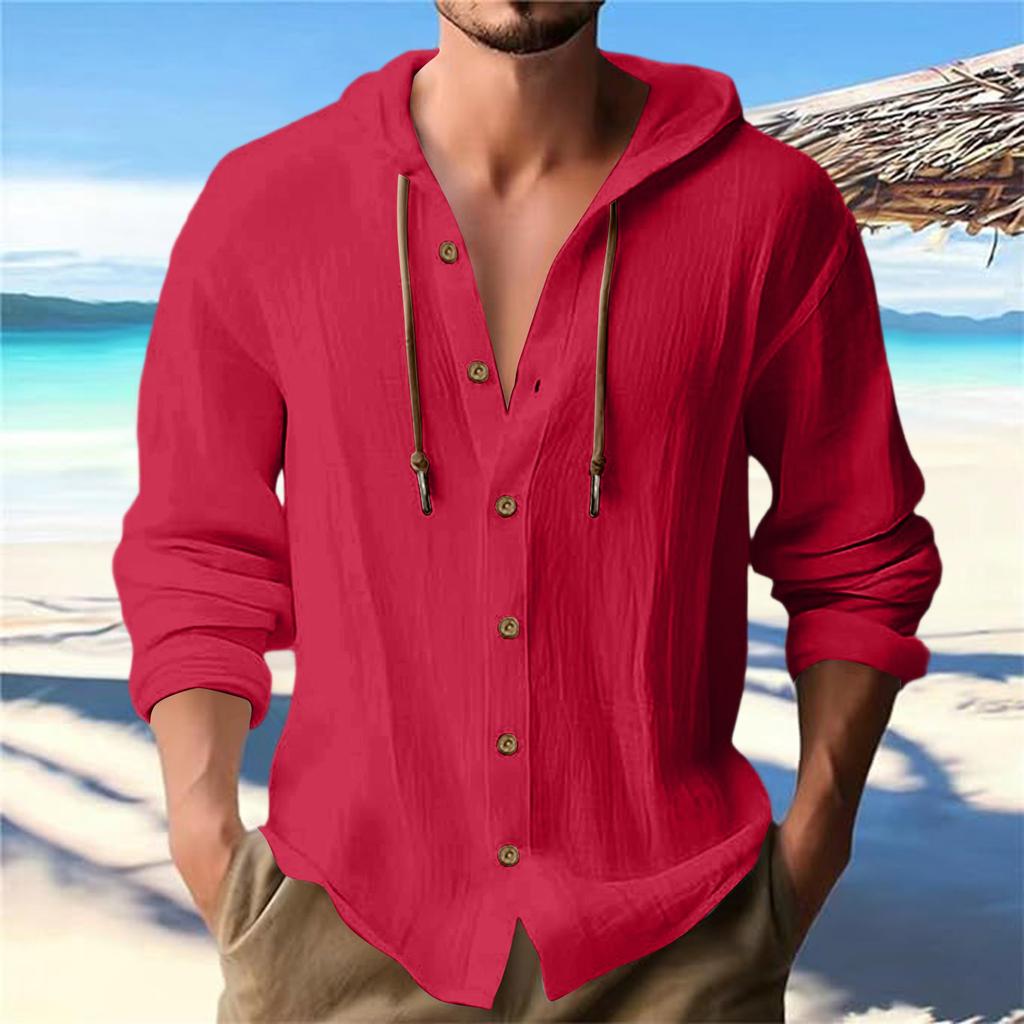 Men's Summer New Loose Print Long Sleeve Shirt Cardigan Beach Shirt