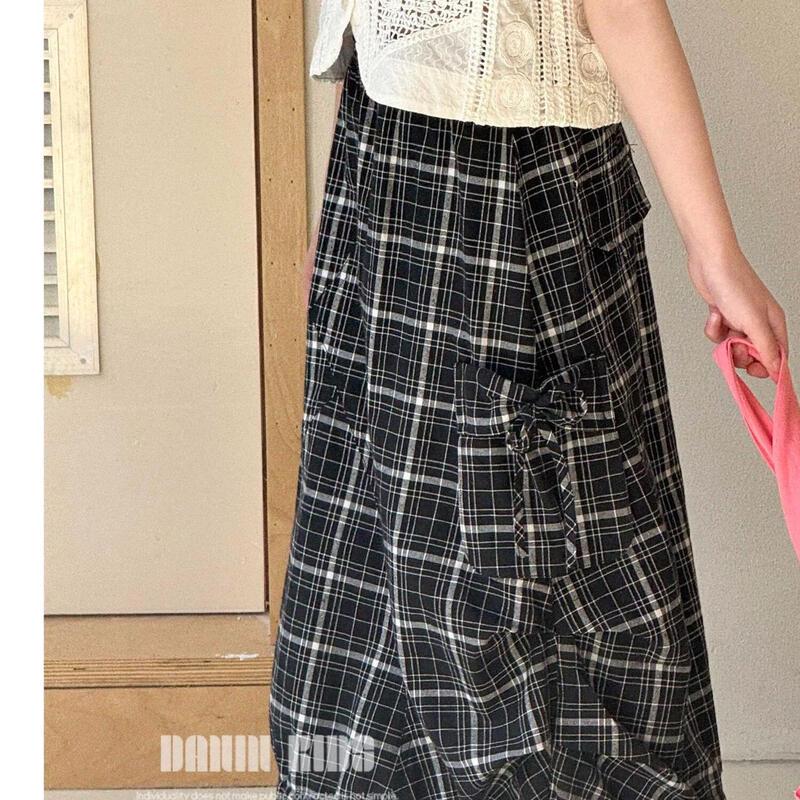 DaYin Girls Casual Plaid A-line Long Skirt 130