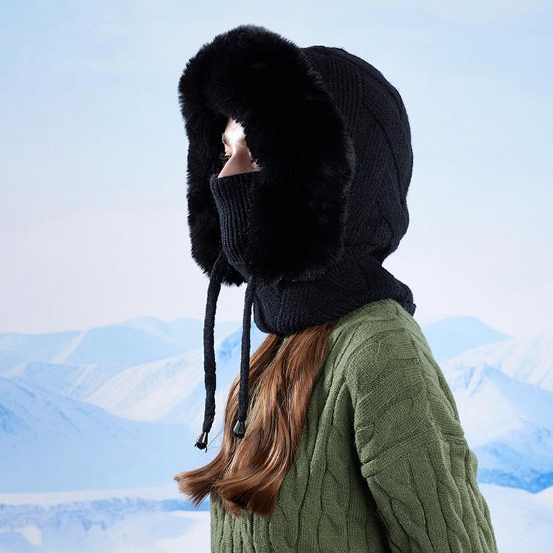 Winter Warm Mask Scarf Integrated Cap Outdoor Windproof Knitted Cap Women's Ear Protection Wool Cap