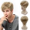 Men's Wig Oblique Bangs Light Gold Short Hair Fashionable Chemical Fiber Head Cover European American