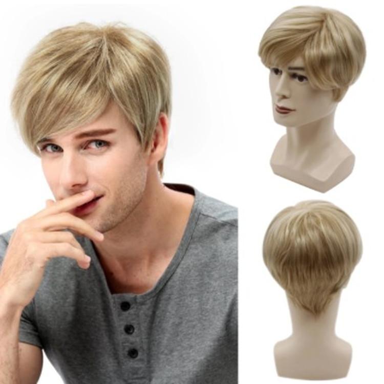Men's Wig Oblique Bangs Light Gold Short Hair Fashionable Chemical Fiber Head Cover European American