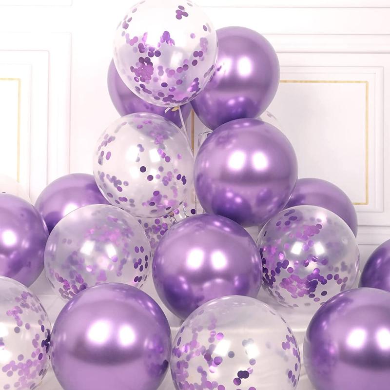10pcs 10 Inch Purple Metal and 10pcs 12 Inch Purple Sequin Balloons for Birthday and Wedding Party Decorations 5