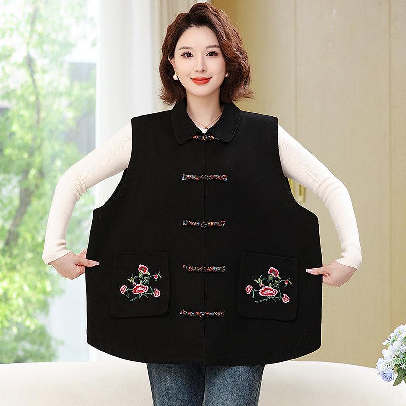 

Mom s Floral Batwing Sleeved Vest Jacket for Middle-Aged & Elderly - Stylish Spring & Autumn Outerwear 4XL чорний