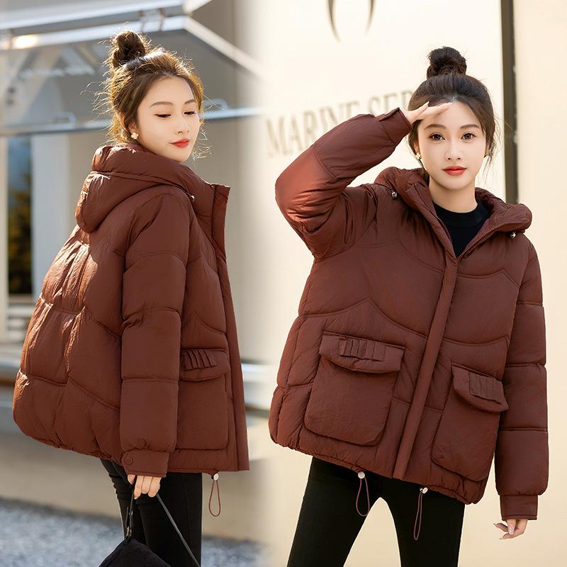 2025 winter new cotton jacket women's short hooded thickened cotton jacket warm and fashionable Korean loose bread jacket